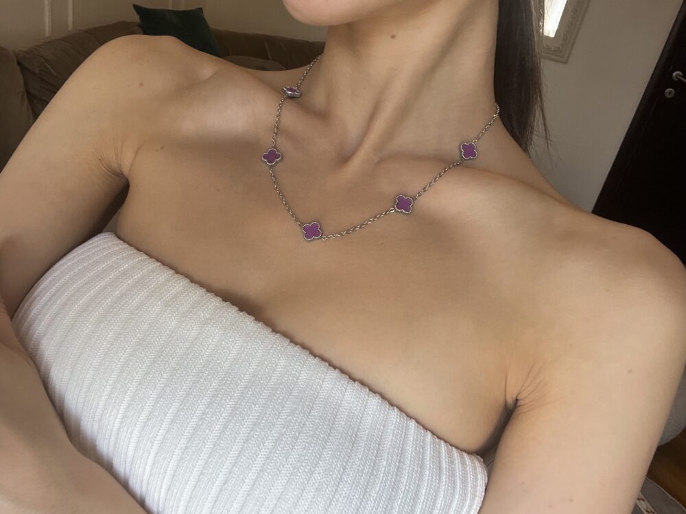 Ogrlica sa 5 detelina vise boja  – silver varijanta